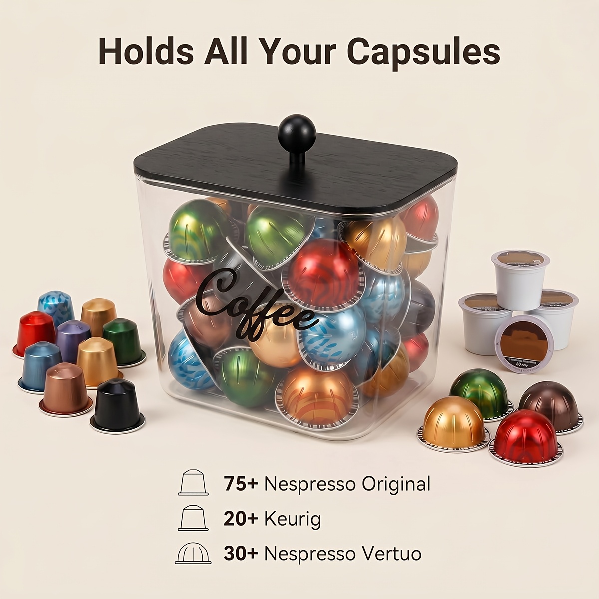 Coffee Pod Holder with Lids Pl - Kitchen Gadgets Storage 评论和价格